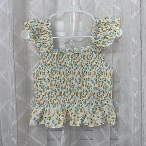 NEW Blue & Yellow Floral Ruched Crop Top